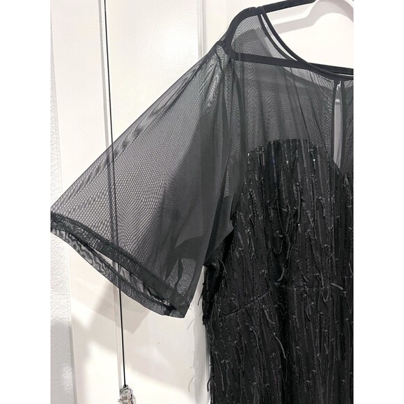 Torrid Illusion Sleeve Skater Dress Sequin Fringe Black Flapper Midi Size 28 - Picture 8 of 15